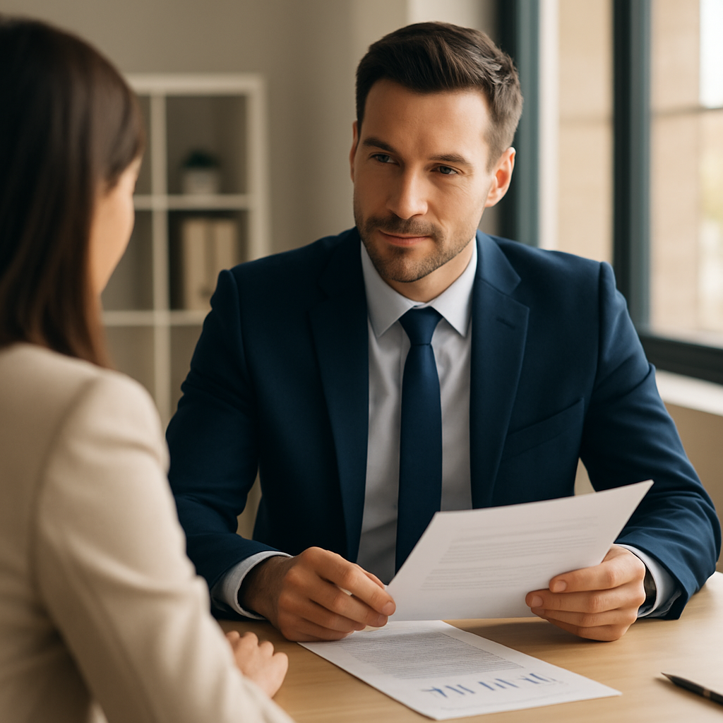 A credit specialist reviewing financial documents with a client